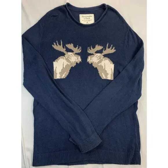 Vintage Abercrombie & Fitch Wool Blend Blue Double Moose Sweater Med - Picture 1 of 9